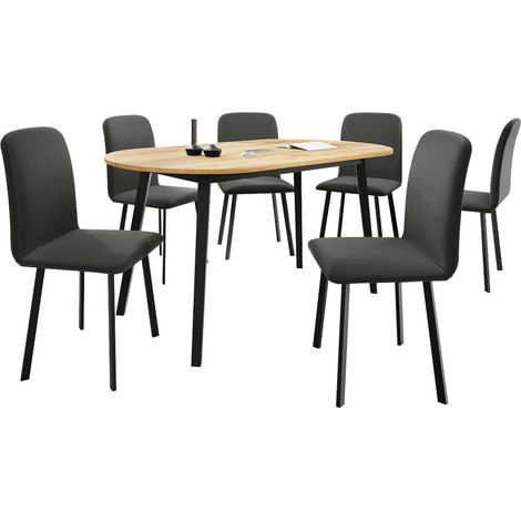 Salle à manger complète Edmond 121, Chêne doré artisanal + Noir, 77x80x150cm, Diamètre: 0, Nombre de places: 6, Style: Contemporary (1/5)