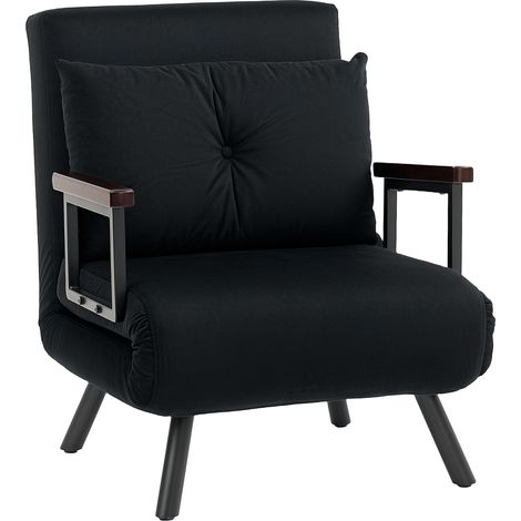 4-in-1 Velvet-Feel Single Chair Bed, with Pillow - Black