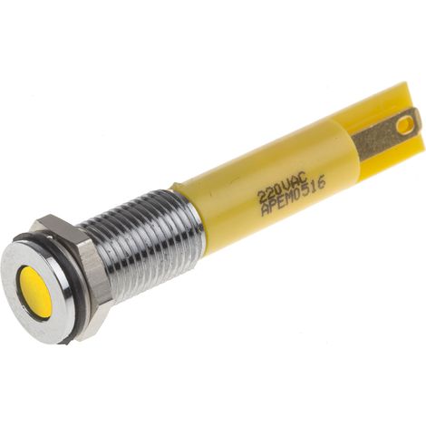 Voyant LED lumineux Jaune RS PRO, dia. 8mm, 220V c.a., IP67 ( Prix pour 1 )