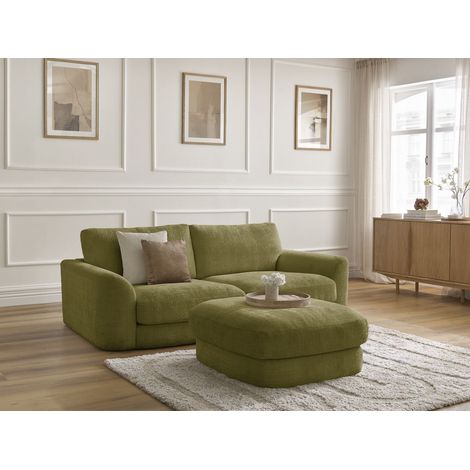 BOBOCHIC - Canapé droit fixe LEONORE tissu texturé avec pouf   Vert