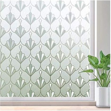 Pair Elektrostatische Fensterfolie, Sichtschutzfolie, nicht klebend, wiederverwendbar, mattiert, blickdicht, Blumenmuster, für Büro, Zuhause, Badezimmer, Schlafzimmer, Küche, 40 x 200 cm (1/4)