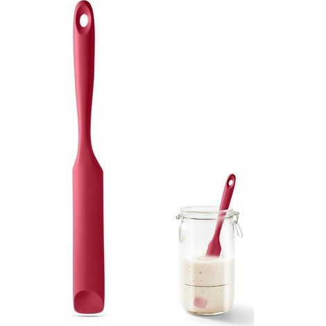 spatule à bocaux, petite spatule en silicone avec embout en forme de cuillère et noyau robuste pour racler, mélanger et étaler le levain, le beurre de cacahuète, les confitures (Rouge) (1/5)
