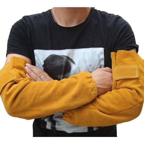 Manchons de bras en cuir résistant à la chaleur pour soudure – Manchettes élastiques de sécurité, protection anti-étincelles pour les bras, 42 cm
