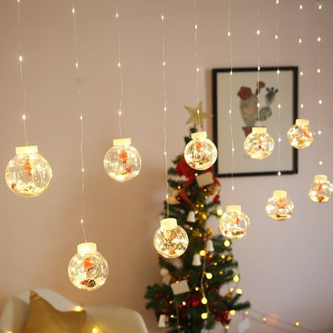 LED-Lichtervorhang, Kupferdraht, Wunschkugel, Weihnachtsmann-Lichterkette, Weihnachtsbaumbeleuchtung (warmweiß) (1/5)