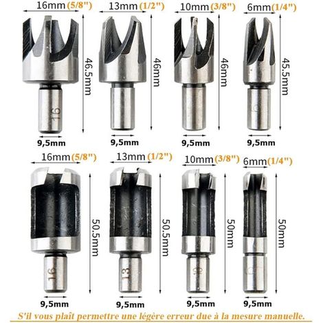 8-teiliges Set Holzdübelbohrer, Holzdübelbohrer aus Kohlenstoffstahl, Klauenbohrer, Schneidwerkzeug, Holzdübelschneider, Bohrer 6 mm/10 mm/13 mm/16 mm (1/5)
