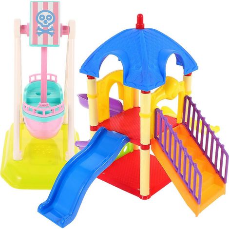 Ensemble de 2 toboggans amusants pour enfants, comprenant des accessoires de jeu et des décorations pour aire de jeux. (1/5)