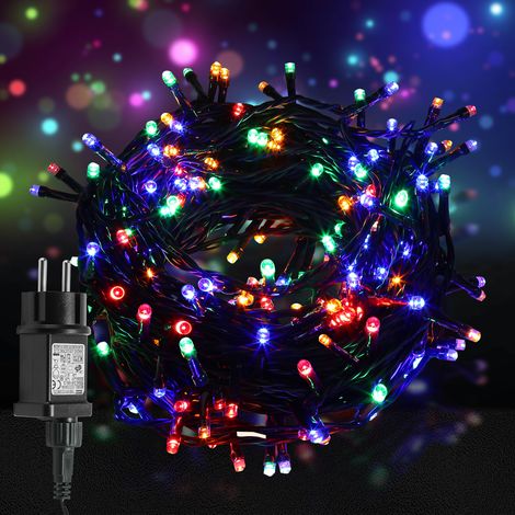 Jiubiaz Catena luminosa LED 30 m 300 LED multicolore, 8 modalità, memoria, cavo 5 m, IP44, cavo nero, per Natale, giardino, balcone, terrazza, feste e interni (1/5)