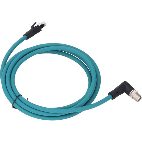 Câble réseau CAT6A M12 8 broches code X vers RJ45 mâle blindé IP67 étanche 2m gaine bleu eau (1/5)
