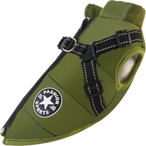 DigitalLAB-Gilet d'hiver pour chiens, chaud et confortable pour l'exercice et les activités de plein air, convient aux chats et aux chiens (vert militaire, taille M) (1/5)