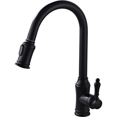 Robinet Cuisine - Robinet Lavabo Avec Pulvérisateur Extensible - Levier Unique - Finition Noir Mat - Raccord Standard 3/8 Pouces - Pour Évier Standard (1/5)