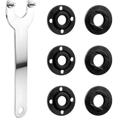 Juego de 7 llaves para amoladora angular, llave angular de bloqueo con brida de 140 mm, incluye 6 tuercas de brida metálicas, accesorios para amoladoras angulares con husillo de 14 mm. (1/5)