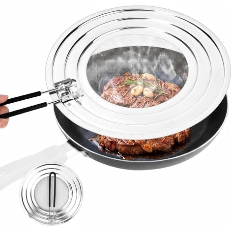 3 in 1 Stainless Steel Splash Guard for 20, 24 and 11 in Diameter Frying Pans, Universal Splash Guard with Folding Handle, Prevents Splashing (1/5)