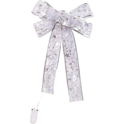 Pendentif nœud papillon argenté à imprimé créatif, décoration lumineuse pour sapin de Noël, accessoire décoratif avec lumière colorée-3523cm