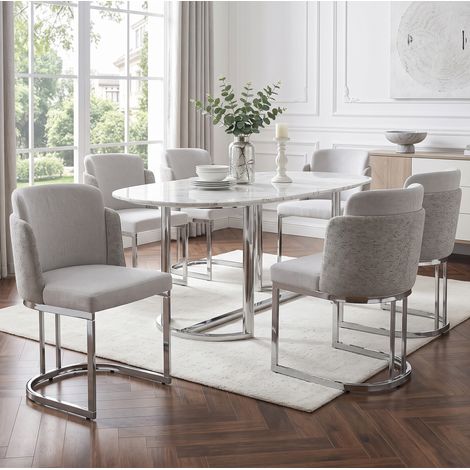 Sillas de comedor pack de 6, chenilla, gris claro y plata, 61,5 x 53,5 x 86 cm HAVRYA (1/5)
