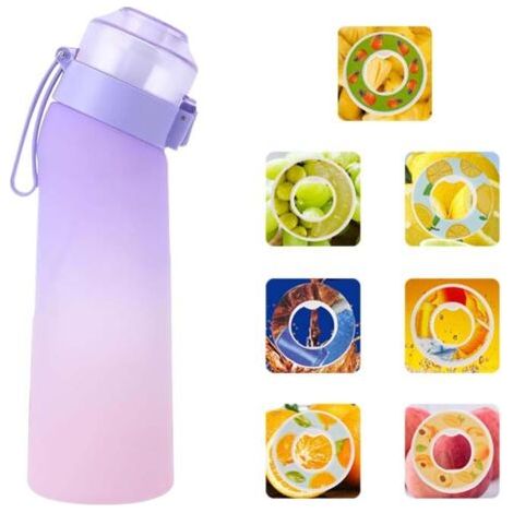 Bouteille d'arôme d'air 650 ml, 7 saveurs différentes, bouteille de sport parfumée, sans BPA, 0 sucre, avec paille et brosse de nettoyage (dégradé violet) (1/5)