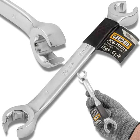 Clé à anneau fendu JCB 17x19 mm, 2 faces, acier Cr-V, 6 pans (1/5)