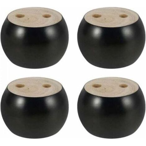Lot de 4 pieds de meuble ronds en bois de 5 cm de hauteur pour canapé, lit, fauteuil, armoire, avec vis et rubans (noir) (1/4)