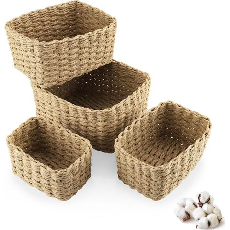 4 paniers de rangement empilables en osier, peuvent être utilisés pour ranger les vêtements, les jouets et les cosmétiques pour la cuisine, la chambre et le salon