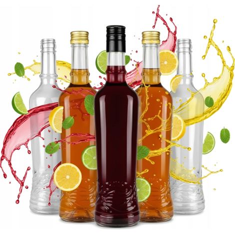 Lot de 5 bouteilles en verre TOAST de 500 ml avec bouchon, idéales pour liqueurs, alcools, vins et jus de fruits (0,5 l). (1/5)