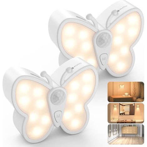 Motion sensor lamp, 1200h. Rechargeable butterfly light with auto/on/off, removable magnet, stick-on lights for children. (1/5)