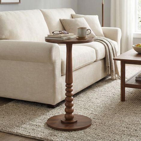 Vasagle – Table basse ronde en bois d’hévéa – Pied sculpté – 30 x 55 cm – Bords arrondis pour sécurité – Montage rapide sans outils