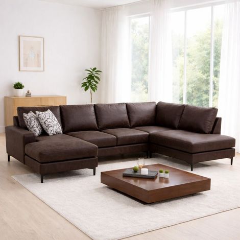 U-Bank Ecksofa Braun Stoff 314x200 cm – Rechts – Porto (1/5)