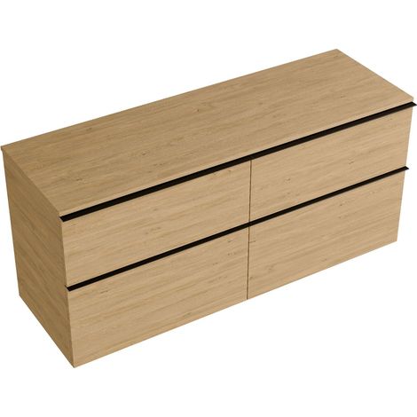 Unterschrank Bernstein LAVOA 140cm für Aufsatzwaschbecken Badmöbel: Eiche Honiggold, Metallgriff: Schwarz matt, Waschtischplatte: Eiche Honiggold (1/4)