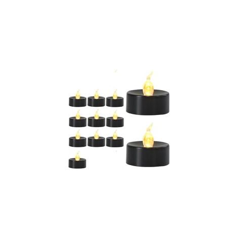 Lot de 12 bougies chauffe plat LED, durent plus de 200 heures, pour décoration ( Flash blanc chaud, base noire, 12 pièces)