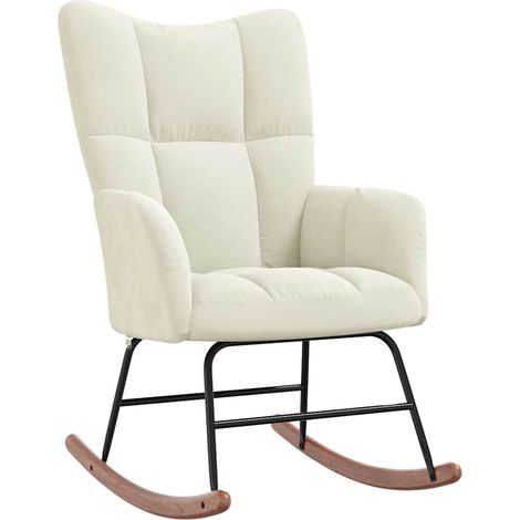 Fauteuil à bascule rembourré relax pour salon en velours crème DEC028892