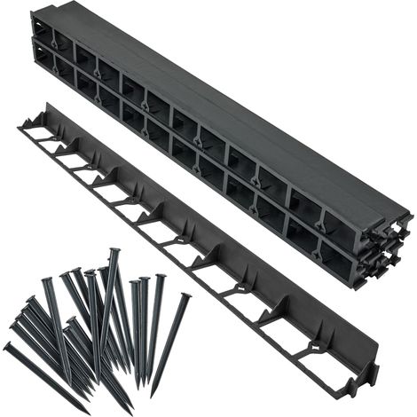 Garronda Bordure de Jardin 8 m, Bordurette Flexible Plastique Noir 5,8 cm avec 50 Piquets, Délimitation Pelouse Massifs Potager, GD-0157