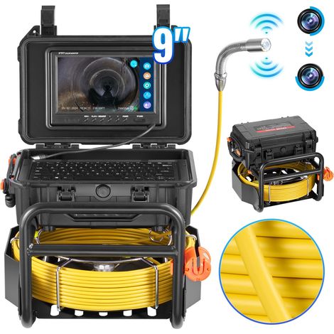 Caméra Inspection Canalisation 70 m Endoscope Drain Auto-nivellement, avec Émetteur 512 Hz, Compteur de Distance, Écran 9'', Étanche IP68, 12 LED, Carte SD 32 Go, pour Conduit, Égout, Tuyaux (1/5)