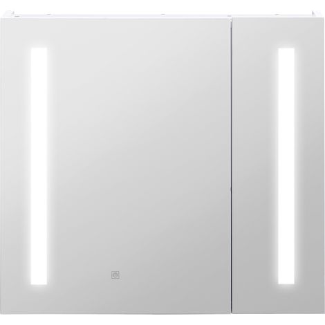 Armoire murale miroir lumineux LED salle de bain 2 portes avec 3 niveaux 70 x 15 x 65 cm blanc