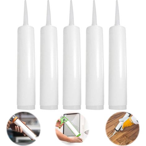 5 Pieces Empty Sealing Tubes, Refillable Caulking Tubes, Refillable Reusable Cartridges, for Joint Cracks, Tiles, Repairs, DIY Work and Windows (1/5)