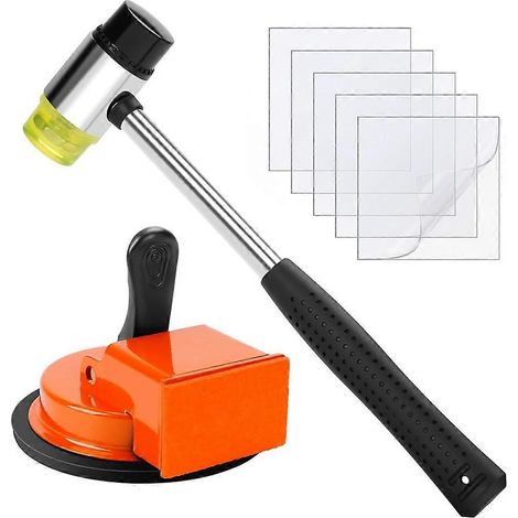 Kit de réparation des joints de sol avec ventouse, maillet en caoutchouc et 5 pastilles adhésives réutilisables pour la réparation des sols stratifiés et vinyles. (1/5)
