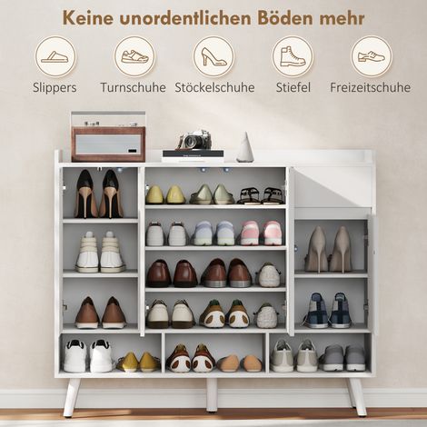 Armoire à chaussures design sans poignées, 4 portes, 4 étagères réglables, étagère à chaussures autoportante avec 5 pieds en bois, blanc (1/5)