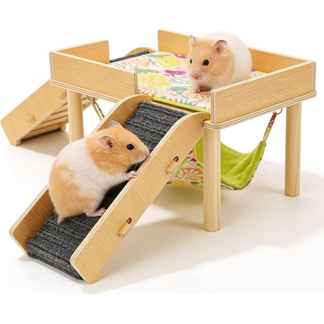 Wooden Guinea Pig House, 40 x 30 x 21.5 cm, Large Double Storey Guinea Pig House, Wooden Hiding House for Small Pets, Original Wood Colour (1/5)