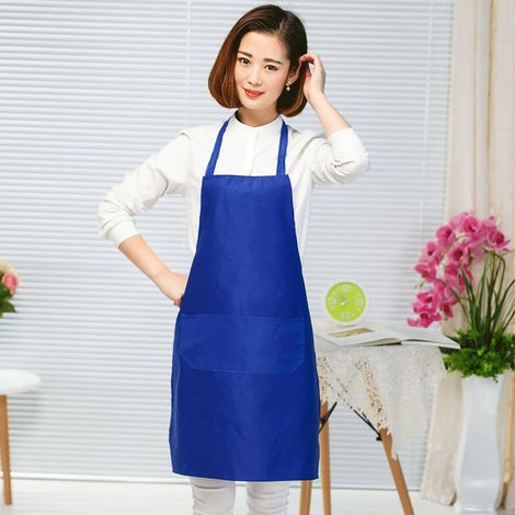 Tablier de cuisine unie avec doubles poches, bretelles croisées, polyester doux, tablier de chef pour maison, bleu royal (1/5)