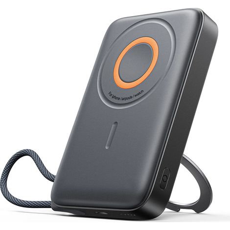 Batería externa Joyroom JR-PBM02 de 22,5 W y 10000 mAh, 3 en 1, magnética inductiva, compatible con MagSafe, con cable integrado - Negra
