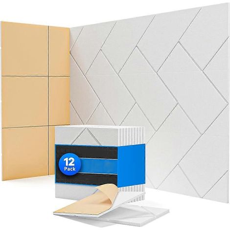 Set mit 12 selbstklebenden Akustikpaneelen, 30,5 cm x 30,5 cm x 1 cm, ineinandergreifende, schalldichte Wandpaneele für Zuhause (1/5)