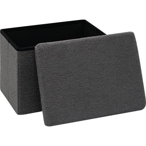 Tabouret de Rangement Pliable en Tissu Bouclé, Pouf Rectangulaire Rembourré, Repose-Pieds pour Salon, Chambre et Couloir, 42x32x32cm, Gris (1/5)