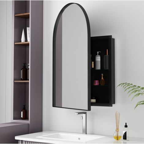Armario espejo mural 61x7,8x91 cm de metal negro, almacenamiento que ahorra espacio para baño (1/5)