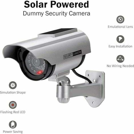 Factice Caméra Surveillance à l'énergie Solaire Appareil-Photo de dôme de télévision en Circuit fermé de sécurité avec la lumière Clignotante de LED pour extérieur Maison Affaires (Argent-1 Pack)