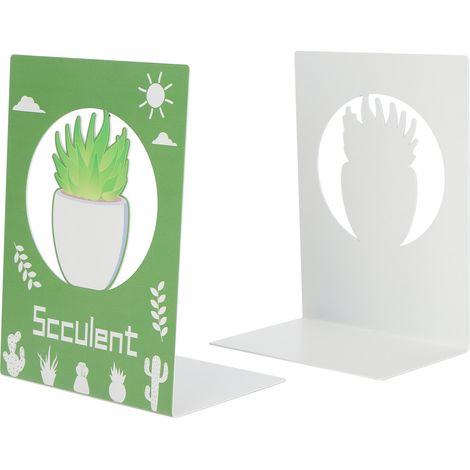 Lot de 2 serre-livres en métal antidérapants et stables, pour étagères de maison ou de bureau, idéal pour les plantes grasses. (1/5)