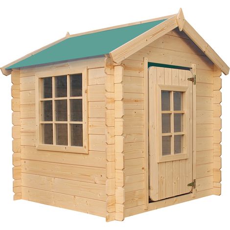 Casetta per Bambini in Legno (senza pavimento)- L111xL114xA121cm/0,9 m2 - Casette da giardino per bambini - Timbela M570Z-1 (tetto verde)