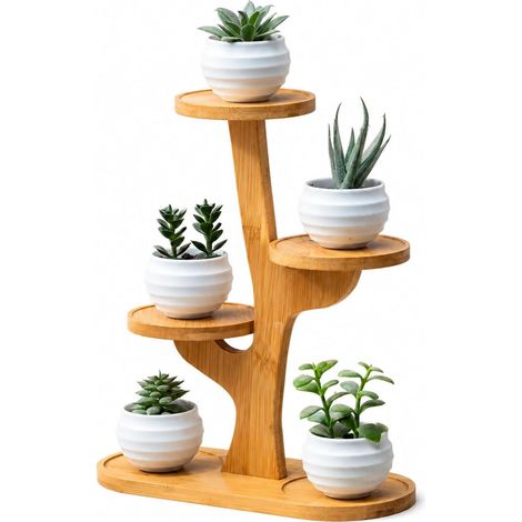 Présentoir à plantes 3 niveaux en bambou – Support pour pots de fleurs, cactus et succulentes, meuble compact pour maison, bureau et fenêtre (1/5)