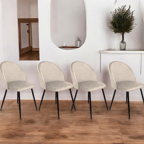 Ensemble de 4 chaises, Fauteuil recouvert de Velours, Chaise de Salle à Manger rembourrée, Siège de réunion, 51x54h82 cm, Gris Clair (1/5)