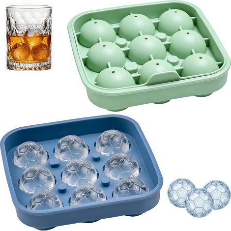 Eiswürfelform-Set in Fußballform – 2-teilige Silikonform mit je 9 Mulden – lebensmittelechtes Silikon – 3,8 cm Kugelform – 3,8 cm Durchmesser – 2-teilig (1/5)
