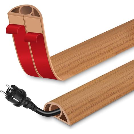 Passage de Cable au Sol adhésif goulotte - 3 cm x 3 m Bois Brun Petit Cache-câble Cachez et Protégez Les Câbles, Cable Flexible en PVC pour, Rainures pour Fils faciles à découper (1/5)