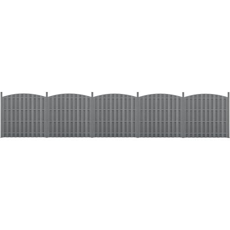 5 pezzi di recinzione barriera privacy in legno composito WPC semicerchio arrotondato 185 x 932 cm grigio 030006597