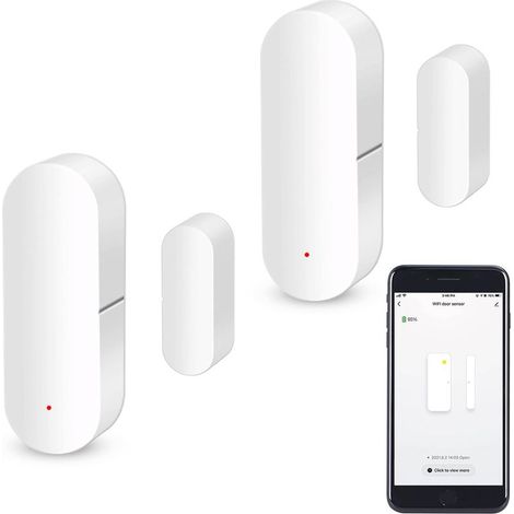 Wi-Fi door sensor, smart window contact sensor, wireless alarm, compatible with Alexa and Google Assistant, no hub required, 2-pack (1/5)